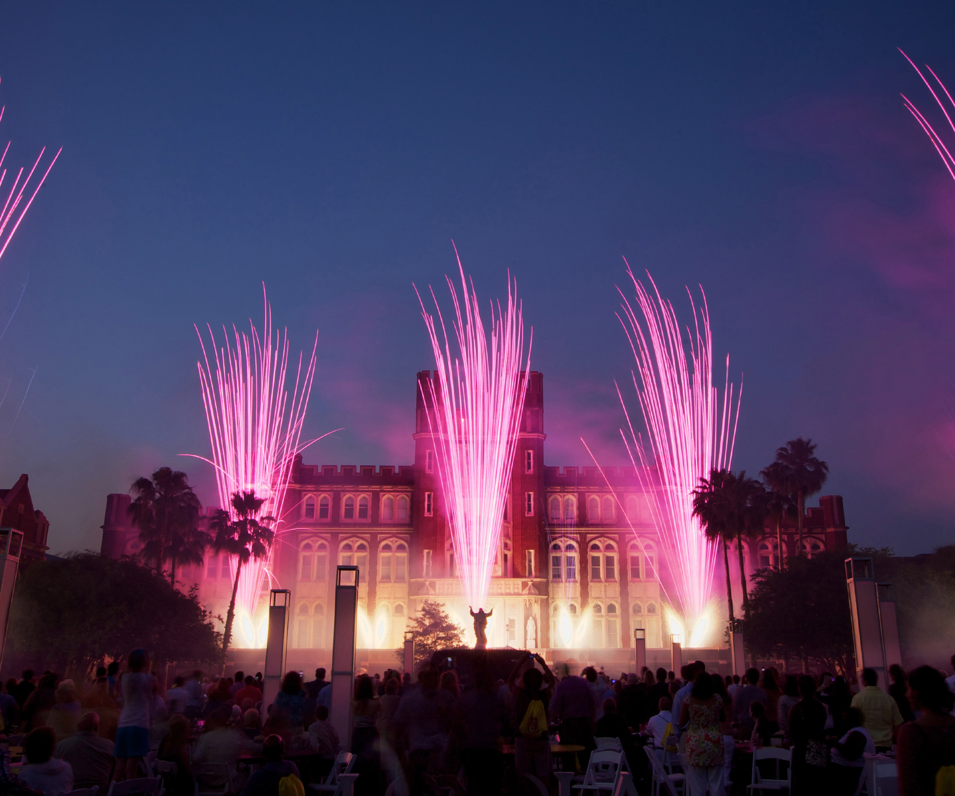 Fireworks in front of Loyola on its centennial